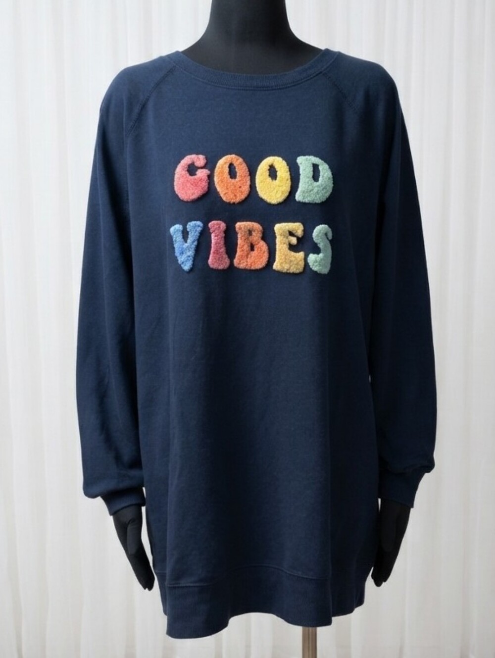 Wildfox Navy Crewneck Sweater with Multicolor Lettering